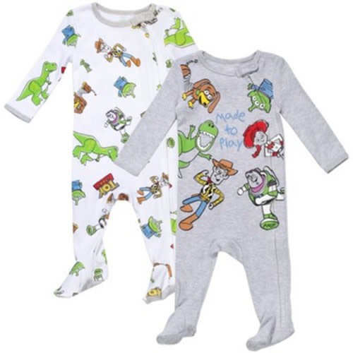 Disney Toy Story Baby Boys' 2-Pack Zip-Up Ribbed Footed Sleeper Coveralls with Scratch Mitts Grey White Newborn
