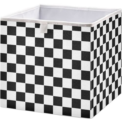 CaTaKu Checkered Racing Flag Cubes Storage Bins 11 inch Collapsible Fabric Storage Baskets Shelves Organizer Foldable Decorative Bedroom Storage Boxes for Organizing Home