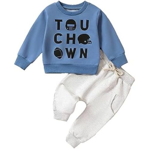 fhutpw Baby Boy Clothes Fall 6 12 18 24 Months Football Long Sleeve Pullover Tops & Pant Sets Toddler Winter Outfits