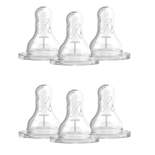 Dr. Brown's Level T Narrow Baby Bottle Nipple, Slower Flow Rate for Infants, 100% Silicone Bottle Nipple, BPA Free, 0m+ – 6-Pack
