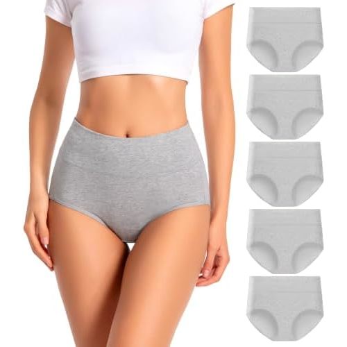 dmuveo Womens Cotton High Waisted Underwear Full Coverage Panties Ladies Briefs Multipack (Regular & Plus Size)