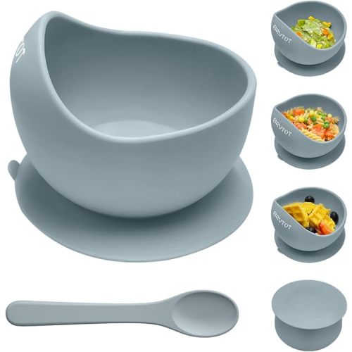 Silicone Suction Bowls for Baby Toddler - BPA Free Silicone Bowl and Spoon Set for Baby Led Weaning & Self Feeding - Toddler Sticky Dishes, Microwave & Dishwasher Safe