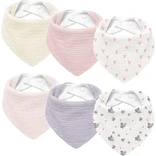 Susurration Muslin Baby Drool Bibs 6Pack Soft Triangular Adjustable Baby Bandana Bibs for Unisex Baby Girls & Boys