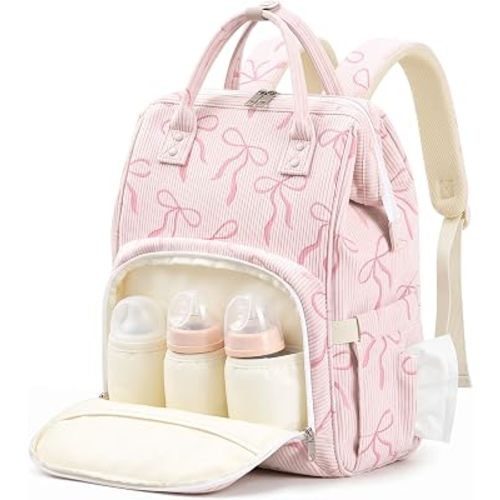 Pink Bow Diaper Bag Backpack Mom Cute Diaper Bag