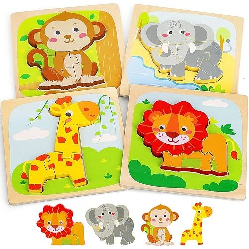 TOY Life Wooden Puzzles for Toddlers 2-4, Toddler Montessori Toys for 1 2 3 Year Old Boys Girls, Animals Wood Jigsaw Puzzles, Educational Learning Toy Kids Puzzle, Best Gifts for Baby Age 1-3 2-4