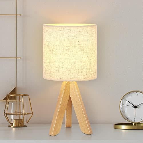 BTY Small Table Lamp Cute Kids Desk Lamp Nightstand Bedside Lamp with Fabric Shade for Children Room Study Room Bedroom Home Office(Linen)