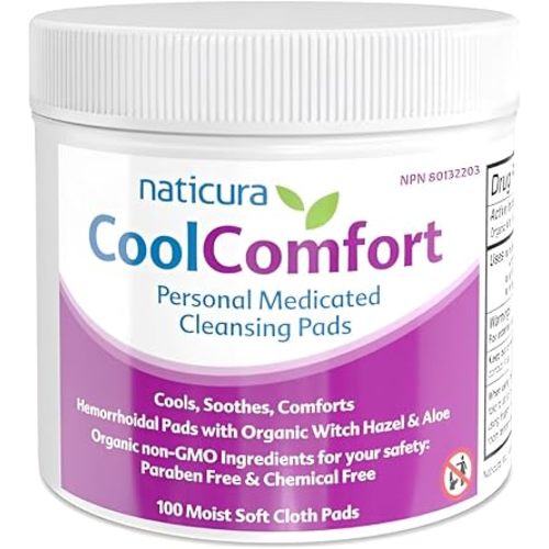 Naticura CoolComfort Witch Hazel Wipes for Hemorrhoid Treatment 100 Pads