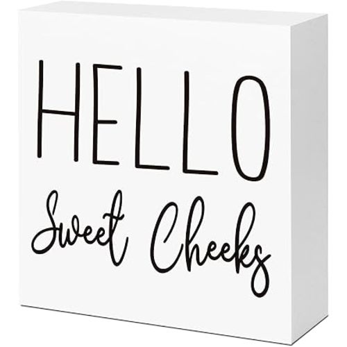 LVQHI Hello Sweet Cheeks Wooden Box Sign, Cute Bathroom Shelf Decor