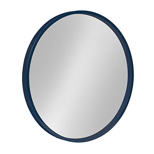 Kate and Laurel Travis Round Wood Wall Mirror, 21.6" Diameter, Navy Blue, Modern Wall Décor Accent