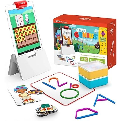 Osmo - Little Genius Starter Kit for Fire Tablet + Early Math Adventure - Valentine Toy - 6 Educational Games-Counting, Shapes & Phonics-STEM Gifts-Ages 3 4 5(Tablet Base Included)