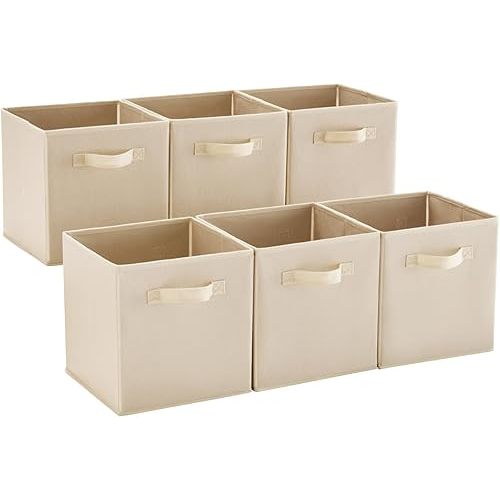 MAX Houser Fabric Cloth Storage Bins,Foldable Storage Cubes Organizer Baskets with Dual Handles for Home Bedroom Storage,Set of 6(Beige)