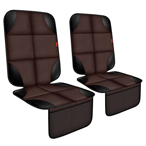 XHYANG Car Seat Protector 1 Pack Car Seat Cushion Mat Thickest Padding,Waterproof 600D Fabric Car Seat Covers for Non-Slip Backing Mesh Pockets for Baby and Pet (Brown, 2 Pcs)