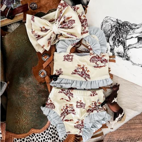 Sunset Cowgirl W/Blue Ruffle Two Piece Swimsuit (Minis)