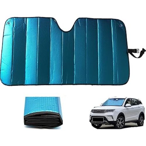 Car Windshield Sunshade-Thicken 5-Layer Bubble Block Heat and Sun UV Rays,Front Windshield Sun Shade,Sun Visor for Car- Keeps Your Vehicle Cool - 58 x 27.5 Inch (Blue)