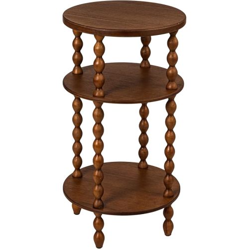 Creative Co-Op Bobbin Leg Round Wood Accent Table, Walnut