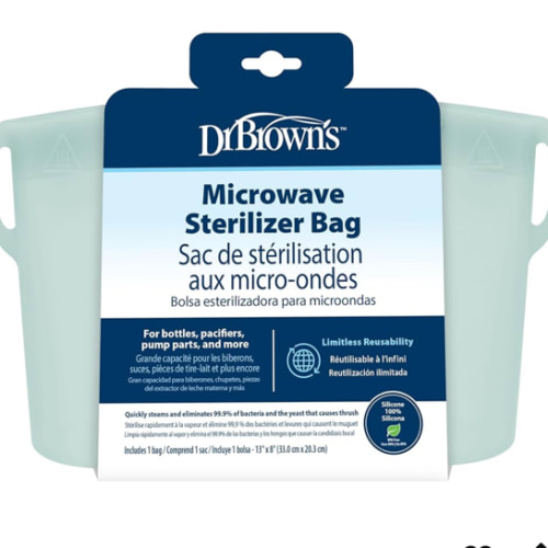 Dr. Brown's Microwave Steam Sterilizer Bag for Baby Bottles, Breast Pump Parts & Other Toddler Accessories, 100% Silicone, Reusable Sterilizing Bag