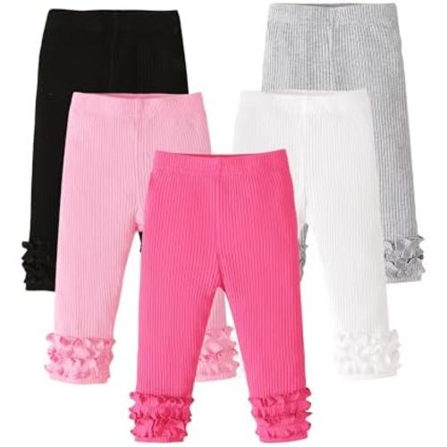 Baby Girl Pants Leggings 5-Pack 0-24 Months Newborn Baby Leggings Toddler Girl Pants 2-3T Bell and Ruffle Bottoms