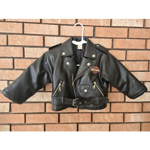Harley-Davidson Black Motorcycle Jacket 3T Toddler Leather, Zipper, Belted