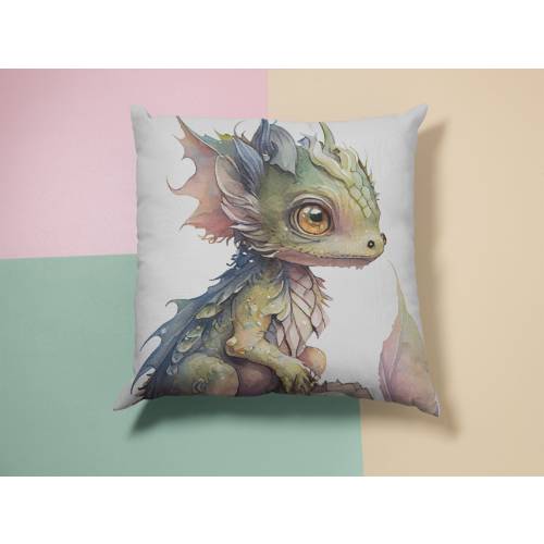 Fantasy Baby Dragon Throw Pillow Magical Baby Dragon Children's Pillow Decor Fairy Tale Dragon Pillow Nursery Decor Fantasy Pastel Colors