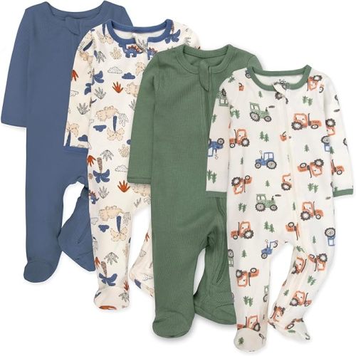 Baby Essentials Baby 4 Piece Outfit Set – Footie Sleepwear Pajama Bodysuits – Spring & Summer Baby Clothes Gift Set