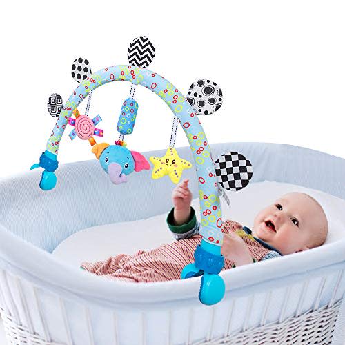 Travel Arch Bassinet Mobile Toys for Infant & Toddlers,Clip on Stroller Toy Crib Accessory & Pram Activity Bar Toy for Indoor and Outdoor (Elephant)