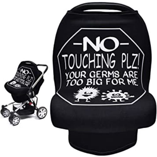 Metplus Car Seat Covers for Babies, Metplus Infant Carseat Canopy Nursing Breastfeeding Cover, Stretchy Carrier Cover for Stroller Shopping Cart, Newborn Boys Girls Shower Gift - No Touching Sign