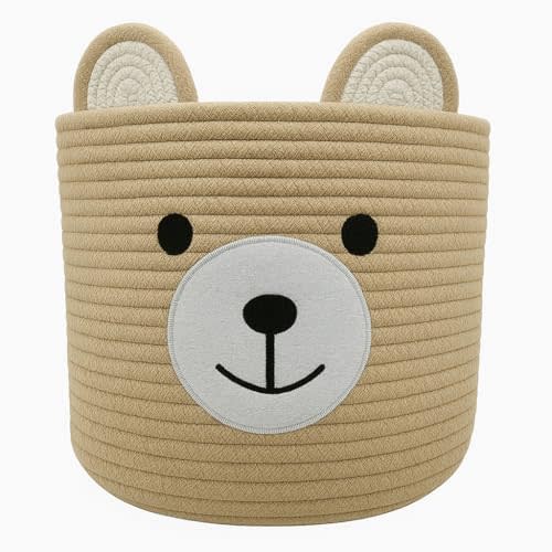Bear Basket for Nursery, Baby Shower Basket, Baby Baskets for Storage, Laundry Hamper, Storage Baskets for Children Kids Toy Plant Gift Indoor Corner 10" D x 8" H (Light Khaki)
