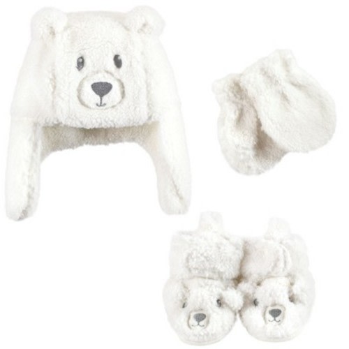 Hudson Baby Trapper Hat, Mitten and Bootie Set, Cream Bear, 18-24 Months