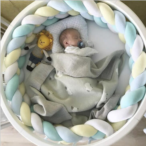 Woven long knotted ball four strands braided bed pillow kont ball children's anti-collision strip-White Yellow Blue Green-1M