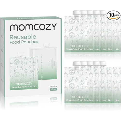 Momcozy Reusable Baby Food Pouches for Toddlers,BPA Free Plastic,Food Safe,Freezer Safe,Refillable for Applesauce Yogurt & Puree Squeeze Pouch,10 packs,7oz