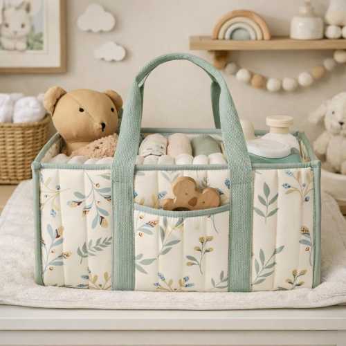 Baby Diaper Caddy Organizer, Nursery Storage Basket, Portable Changing Table Organizer, New Mom Gift, Floral Baby Storage Bin