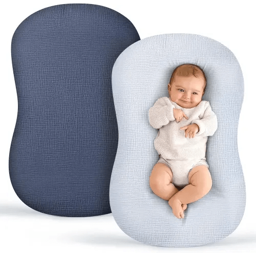 Termichy Baby Lounger Covers Muslin: Soft and Breathable Slipcover for Snuggle Me Lounger - Machine Washable & Zipper-Free for Safe Daily Use - Navy & Blue for Boys