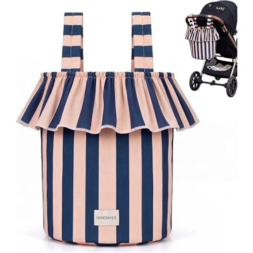 Abbylike Ruffle Stroller Bag with Removable Handles, Cotton Stroller Organizer with Waterproof Lined for Moms Baby Travel (Ruffles Style,15.5 x 9.5 Inch,Brown Black)
