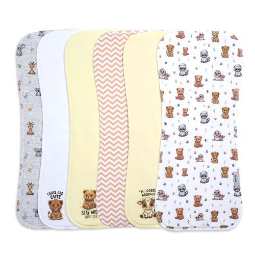 Little One Supply Co 6 Pack Soft Cotton Large Burp Cloths, Extra Absorbent Wildlife Print for Baby Boys Girls