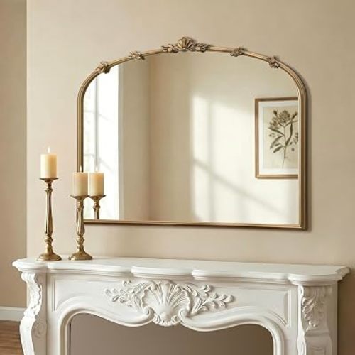 Besdomus Vintage Gold Arched Mirror: 36"x29" Antique Vanity Mirror
