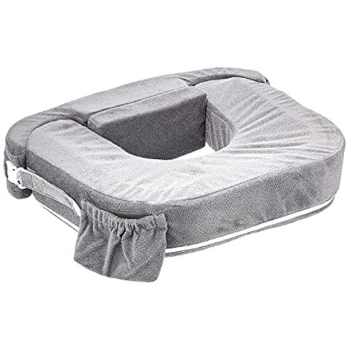 My Brest Friend Twin Nursing Pillow - Enhanced Comfort with Slipcover - Ultimate Ergonomic Support for Breastfeeding- Adjustable Strap and Silent Release Buckle with Handy Side Pocket, Evening Grey