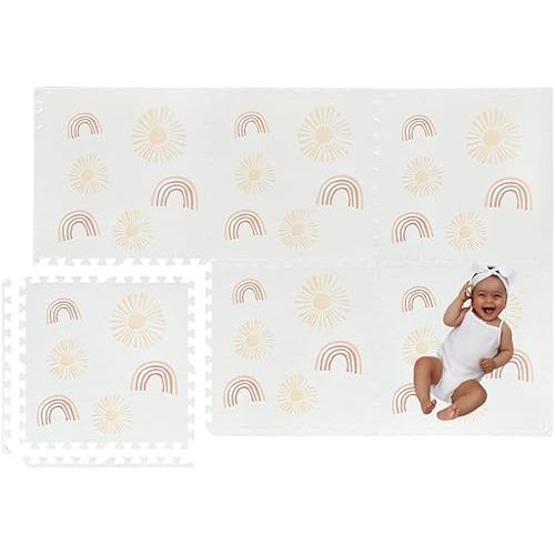 Play Mat for Baby, Toddler and Infants, Six Interlocking Tiles Made with Soft Non-Toxic EVA Foam, 4x6 feet (Sunshine & Rainbows (Cloud White))