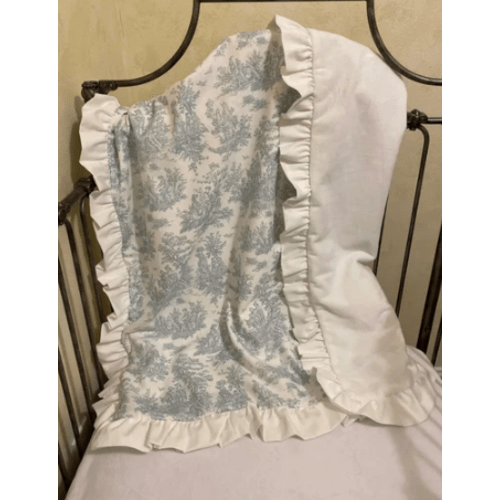 Blue Toile Baby Blanket with Ruffle, Baby Boy, Baby Girl Crib Blanket, - Just Baby Designs