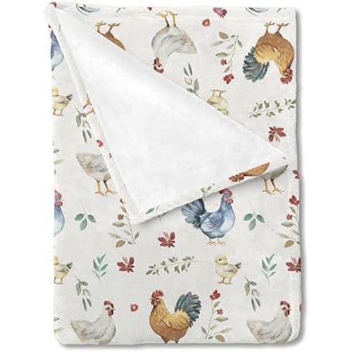 Vintage Chicken Breeds Floral Baby Blanket for Girl Boy Rooster Hen Flowers Leaves Soft Swaddle Receiving Blanket Flannel Farm Animal Newborn Toddler Nursery Crib Bed Blankets Playmat 30x40
