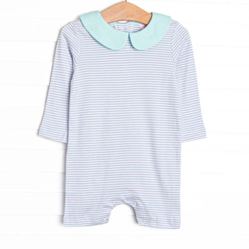 Carter Pima Short Romper, Mint and Light Blue Stripe – Stitchy Fish