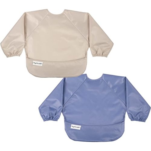 Tiny Twinkle Mess Proof Baby Bib, 2 Pack Long Sleeve Bib Outfit, Waterproof Bibs for Toddlers, Machine Washable, Tug Proof - Periwinkle Putty