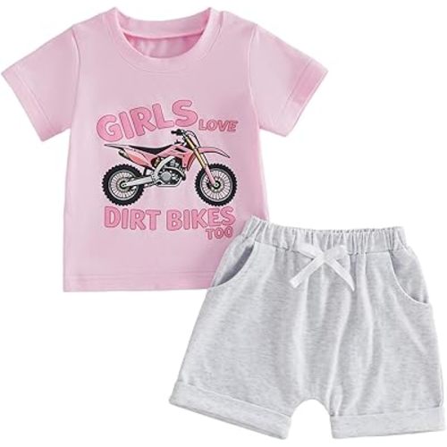 FOCUSNORM Toddler Baby Girl Summer Clothes Excavator Embroidery Short Sleeve T-Shirt Tops Shorts Set Cute Infant 2pcs Outfits