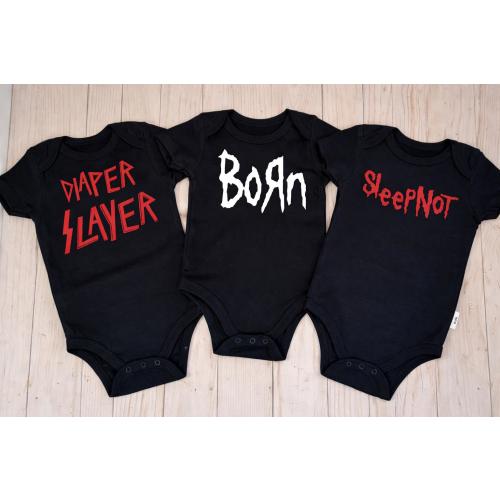 Metal Baby Bundle- 3 Black Baby Bodysuits Gift Set- Born/ Diaper Slayer/ Sleepnot