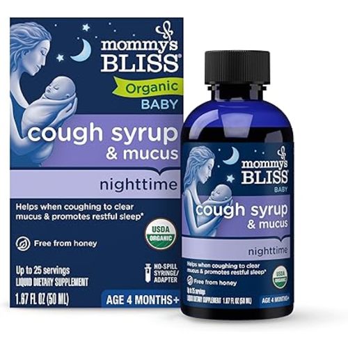 Mommy's Bliss Organic Baby Cough Syrup & Mucus Night Time, Contains Organic Agave and Ivy Leaf, Made for Babies 4 month+, 1.67 Fluid Ounces