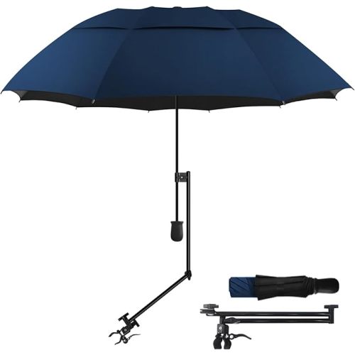 UPF 50+ Golf Umbrella with Adjustable Universal Clamp, Portable Umbrellas for Rain, Manual Open & Close, for Beach Chair, Golf Cart, Stroller, Bleacher, Patio