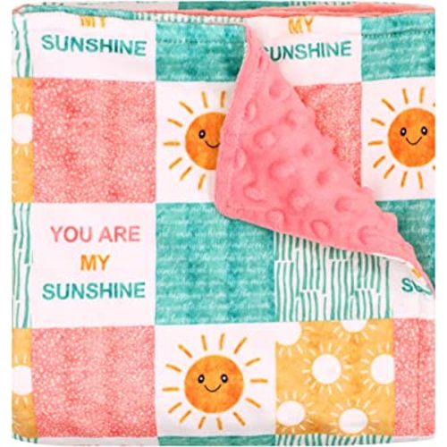 Baby Blanket for Girls, Super Soft Double Layer Minky Blankets with Dotted Backing, Sun Smile Toddler Newborn Nursery Bed Blanket, You are My Sunshine Print Throw Blanket, 30 X 40 Inches