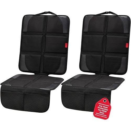 Kaiphy Car Seat Protector with Thick Padding + XL Large Car Seat Cover for Child Car seat, Eco Friendly Waterproof & Durable Fabric + 2 Storage Pockets Protect Fabric or Leather Seats 2Pack (Black)