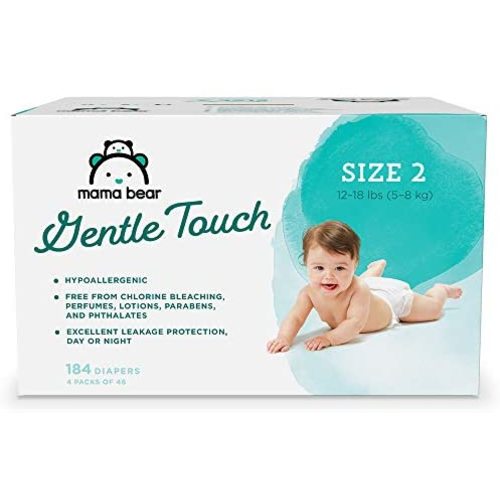 Amazon Brand - Mama Bear Gentle Touch Diapers, Hypoallergenic, Size 2, 184 Count (4 packs of 46)