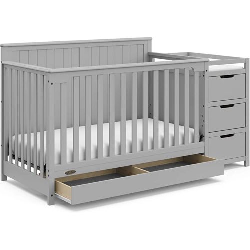 Graco Hadley 5-in-1 Convertible Crib & Changer (Pebble Gray) – GREENGUARD Gold Certified, Fits Standard Crib Mattress, Converts to Toddler Bed and Full Bed, 4 Adjustable Mattress Heights