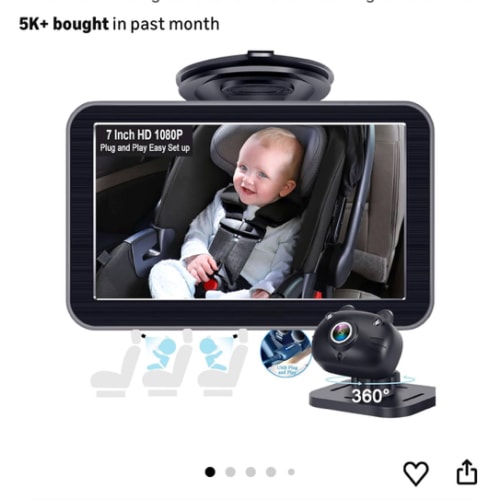 DoHonest Baby Car Camera 7-Inch: USB Plug and Play Easy Setup 360 Degree Rotating Backseat Camera Two Kids HD 1080P Rear Facing Car Seat Cameras Clear Night Vision -V9